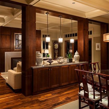 Wooden Beam Room Dividers Design Ideas, Pictures, Remodel and Decor Half Wall With Columns, Kitchen Open Concept, Living Room Divider, Half Walls, Divider Design, Load Bearing Wall, Dining Design, Traditional Dining Room, Room Partition