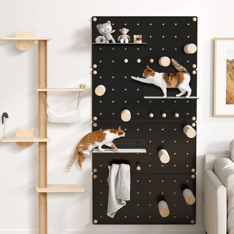 PRICES MAY VARY. 【Build Exclusive Cat Wall Climber】: This cat wall furniture, combining 8 sisal posts, 3 jumping platforms, 4 x Pegboard, is designed for freely combination for building an exclusive DIY cat play zone. 【Premium Material & Stable Structure】: Durable density board provides great support for cat shelves for wall and each shelf has 22.05 lbs weight capacity for your cats. The cat climbing shelves with sisal scratching posts are helpful for cats to exercise, playing and jumping. 【Util Diy Cat Wall Ideas, Pegboard Black, Cat Proof Furniture, Diy Cat Scratcher, Cat Climbing Shelves, Cat Climbing Wall, Diy Pet Bed, Cat Climber, Cat Bedroom