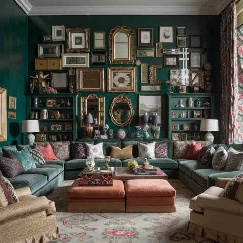 10 Creative Ways to Master Maximalist Decor in Your Home (List) ** - Fabricerie Colonial Maximalism, Green Couch Maximalist, Apartment Inspiration Maximalist, Funky Maximalist Decor, Homestead Hobbies, Maximalism House, Colorful Maximalist Home, Maximalist Decor Eclectic, Maximalist Decor Vintage