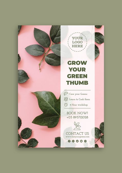 Minimalist Plants Workshop Flyer Poster Selling Product, Flyer Inspo Aesthetic, Minimalistic Flyer Design, Landscape Flyer Design, Plant Poster Design, Flyer Design Inspiration Layout, Gardening Flyer, Workshop Flyer Design, Botanical Graphic Design