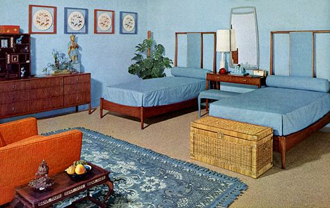 Bedroom (1962) | Flickr - Photo Sharing! 1960s Bedroom, 60s Bedroom, Christmas Aesthetic Vintage, Vintage Bedrooms, 50s Theme, 1960s Kitchen, Retro Bedroom, 70s Interior, Mid Century Bedroom