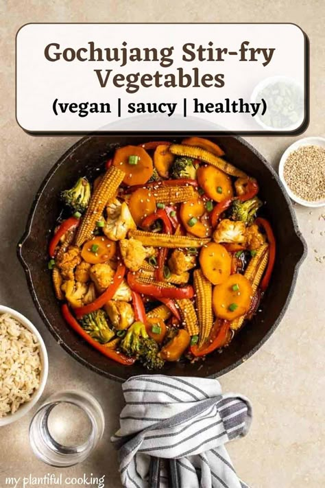 Korean Gochujang Stir-fry Vegetables Korean Veggie Stir Fry, Gochujang Stir Fry Sauce, Korean Stir Fry Vegetables, Korean Veggie Recipes, Gochujang Recipe Vegetarian, Gochujang Vegetables, Gochujang Stir Fry, Korean Stir Fry Sauce, Vegetable Stir Fry Sauce