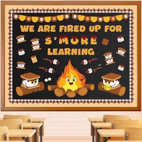 PRICES MAY VARY. PACKAGE INCLUDES - This camping campfire themed bulletin board decorations set includes a 'WE ARE FIRED UP FOR S'MORE LEARNING' letter cutout set, 32 little marshmallow and cookie cutouts, 2 big marshmallow cutouts, 2 banner cutouts, 1 campfire cutout, 16 brown plaid bulletin board borders, and comes with 60 glue points. The ample quantities enable you to exercise your creativity, freely mixing and matching elements to transform your space into a vibrant, colorful world. MARSHMA Bonfire Bulletin Board, Smore Learning Bulletin Board, Ready For S'more Learning Bulletin Board, S’more Classroom Theme, Smores Bulletin Board Ideas, 4h Bulletin Board Ideas, Smores Bulletin Board, Smore Bulletin Board, S’mores Bulletin Board