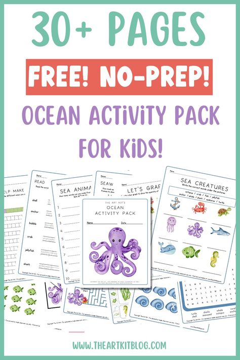 HUGE Ocean FREEBIE! Printable 30+ Page Activity Pack for Kids Ocean Worksheets For 2nd Grade, Aquarium Worksheets For Kids, Ocean Worksheets For Kids, Ocean Montessori, Ocean Worksheets, Ocean Crafts Preschool, Ocean Printables, Anchor Activities, Free Math Printables