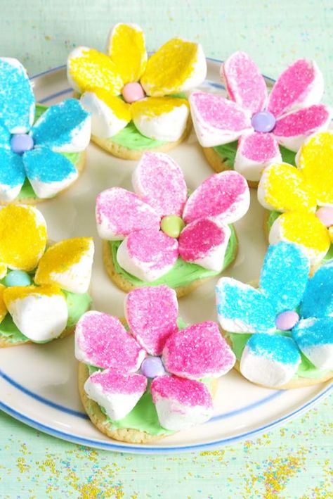 Marshmallow Flower, Marshmallow Flowers, Kreative Snacks, Marshmallow Cookies, Cookie Videos, Pecan Cake, Cookie Party, Cookies For Kids, Fun Easy Recipes