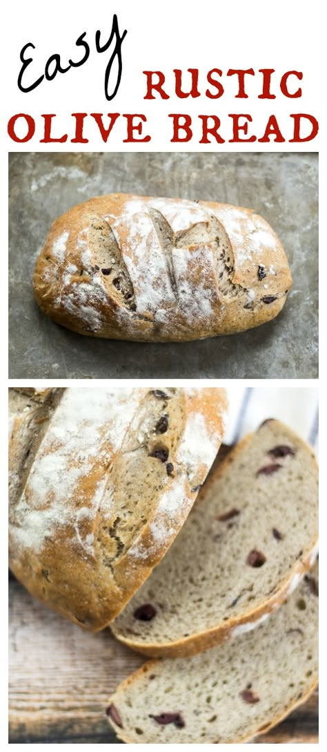 Easy Rustic Bread, Green Olive Bread, Rustic Bread Recipe, Olive Bread Recipe, Olive Bread, Rustic Bread, Loaf Recipes, No Knead Bread, Bread And Pastries