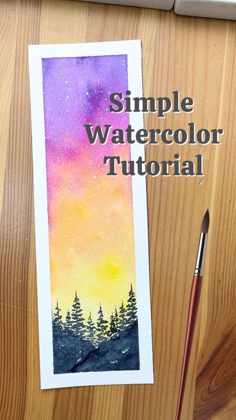 Watch how I painted this fun and simple watercolor bookmark. Watercolor Mountain Bookmark, Watercolor Bookmark Tutorial, Watercolour Bookmarks Tutorials, Simple Watercolor Bookmarks, Bookmarks Watercolor Ideas, Watercolor Bookmarks Ideas Simple, Watercolor Bookmarks Tutorials, Watercolour Bookmark Ideas, Landscape Watercolor Paintings Easy