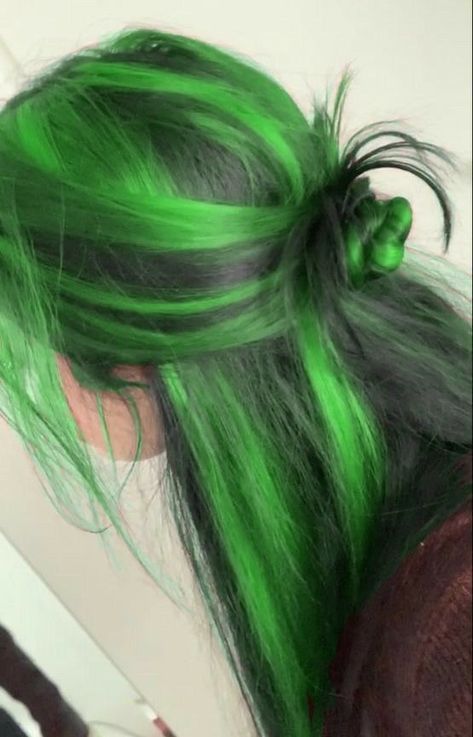 I Love Women Round Pfp, Green Under Black Hair, Crazy Colored Hair Ideas, Electric Blue And Purple Hair, Colored Shoulder Length Hair, Chunky Green Highlights In Black Hair, Green Hair Dye Ideas For Brunettes, Hair Inspo Color Green, Cute Hairstyles Color