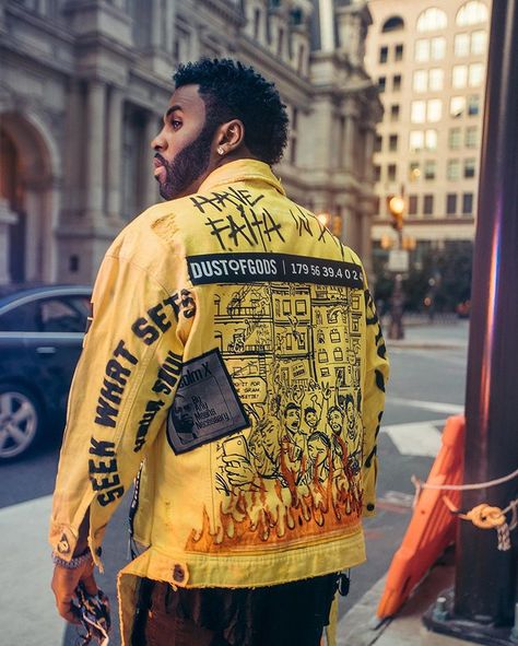 Jason Derulo on Instagram: “Dust Of God” Dust Of Gods, Set Your Soul On Fire, Jason Derulo, Custom Denim, Soul On Fire, Boy Shirt, Yellow Jacket, Creation Couture, Custom Jacket