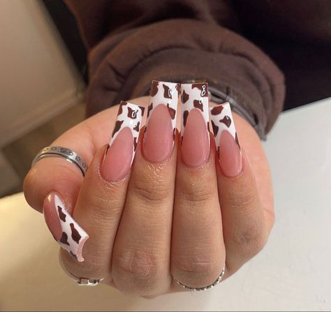 40+ Udderly Adorable Cow Print Nails – May the Ray Cow Print Tips Nails, Tan Cow Print Nails, Heart Cow Print Nails, Cowprint Nail Design Almond, Western Cow Nails, Cute Cow Print Nails Acrylic, January Nails Ideas Simple Classy, Cow Theme Nails, Cow Themed Nails