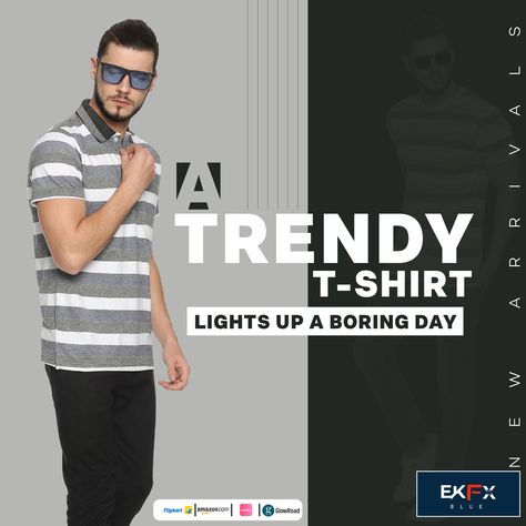 Fashion expresses your personality and helps you get the attention of your loved ones. EKFX brings you a fresh collection of men’s T-shirts that can add a spark to your casual days. Shop now! Mens Clothing Creative Ads, Diwali Dhamaka, Advertising Clothing, Fashion Poster Design, Fashion Banner, Boring Day, Pooja Room Design, Pooja Room, Boy Shirt