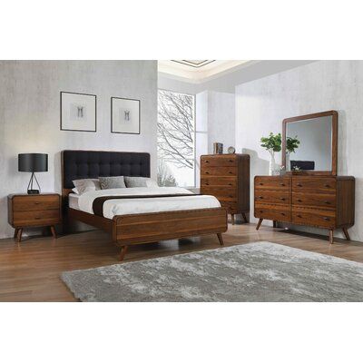 This countryside-inspired bed features clean, straight lines and an air of bucolic serenity. The headboard is fashioned with square tufting that's complemented by a sleek low-profile footboard. The bed has a dark walnut finish with wood grain accents for a rustic look that's warm and inviting. With angled legs and perched off the ground, the bed has a handsome yet masterful silhouette. Size: Queen | Corrigan Studio® Braylen Tufted Upholstered Platform Bed Metal in Brown | 53.25 H x 63 W x 86.5 D Queen Bed Dimensions, Queen Upholstered Headboard, Upholstered Headboard King, Tufted Platform Bed, 5 Piece Bedroom Set, Walnut Bed, Eastern King Bed, Bedroom Upgrade, Cama King Size