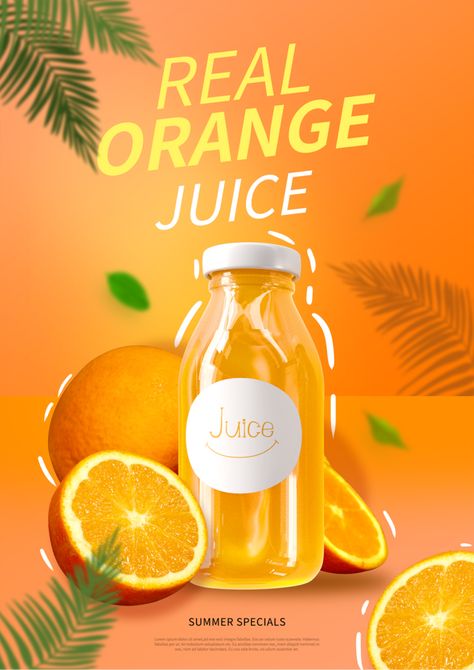 Juice Poster Design, Juice Advertisement, Summer Special Drinks, Fresh Fruit Drinks, Orange Juice Drinks, Juice Ad, Product Poster, Drink Poster, Restaurant Poster