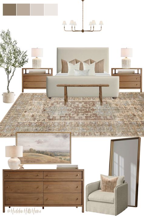 Primary bedroom decor mood board design with a modern transitional style! Master bedroom decor ideas Primary Bedroom Decor, Modern Transitional Bedroom, Transitional Bedroom Furniture, Decor Mood Board, Timeless Bedroom, Bedroom Transitional, Neutral Bedrooms, Transitional Bedroom, Primary Bedroom