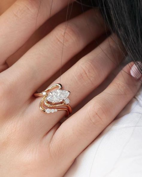 Grew & Co Fine Jewellery on Instagram: "MAEVA MARQUISE ✨ Part of our organic collection with a fluid, curved band, we’re loving the unexpected and unique look of the marquise diamond. Available in six carat weights when you shop our White Classics range." Marquise Cut Rings, Pear Wedding Ring, Wedding Band Styles, Wedding Rings Round, Engagement Rings Marquise, Dream Engagement, Dream Engagement Rings, Marquise Cut Diamond, Detailed Ring