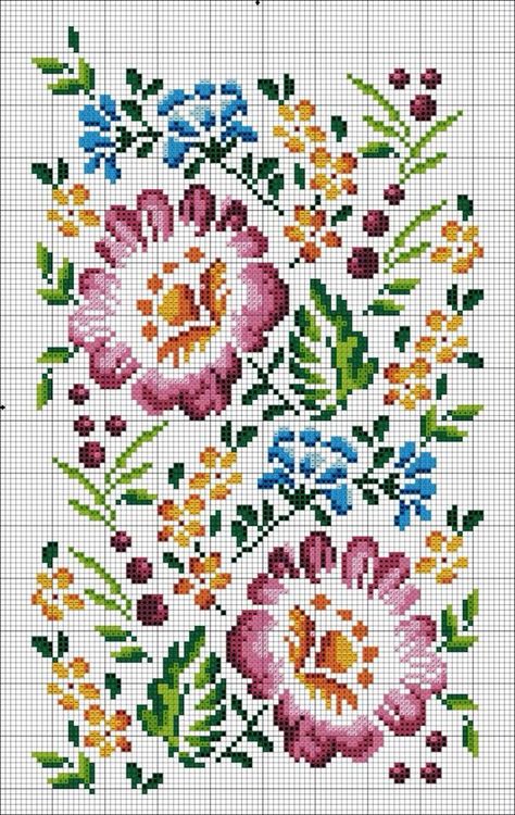 Cross stitch flowers Cross Stitch Border Pattern, Floral Cross Stitch Pattern, Pola Kristik, Cross Stitch Patterns Flowers, Cross Stitch Borders, Diy Cross Stitch, Floral Cross Stitch, Cross Stitch Rose, Modern Cross Stitch Patterns