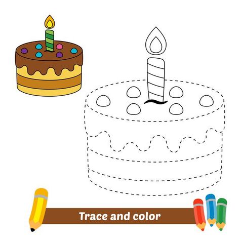 Premium Vector Art, Cake Coloring, Animal Pictures For Kids, Kids Birthday Cake, Trace And Color, Color By Number Printable, Free Kids Coloring Pages, Homeschool Preschool Activities, Cake Drawing