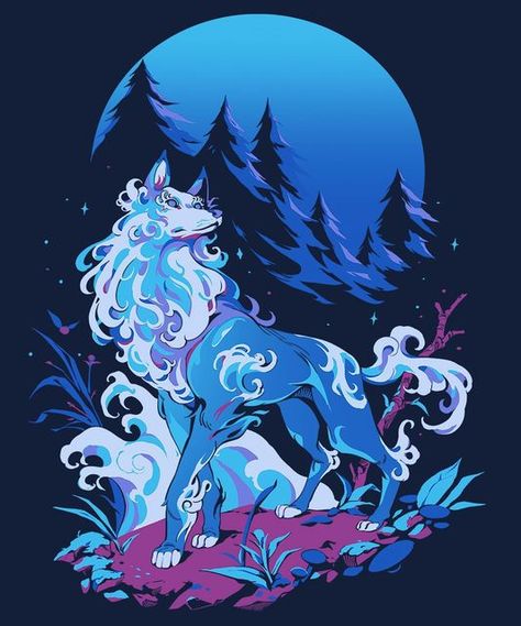 ilustrata on Instagram: "It has been a while since I plan to execute this idea, a series of illustrations representing the four elements through magical animals. This is the first one, the Aqua Wolf, representing the water. We hope you guys enjoy it! If yes; it's Available in our stores! T-shirts; Prints; and Accessories -> Link in the Bio! . #water #animal #wolf #dog #spiritual #spirit #fourelements #elemental #forest #moon." Magical Wolf, Magical Animals, Wolf Poster, Forest Moon, The Four Elements, Wolf Artwork, Spirit Animal Art, Wolf Spirit Animal, Four Elements