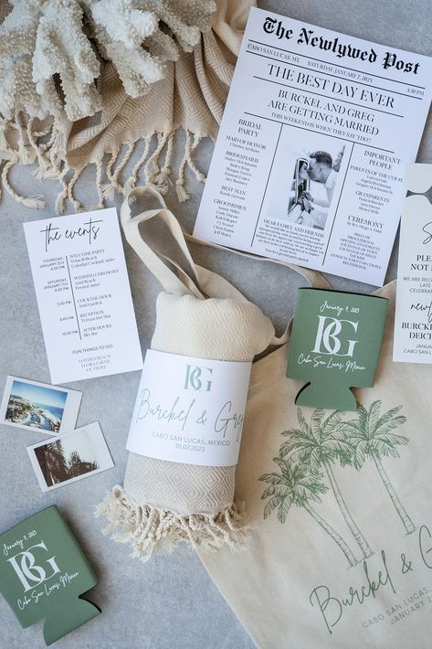 Wedding Favours Destination Weddings, Beach Welcome Bags, Cabo Wedding Welcome Bags, Destination Welcome Bag Ideas, Destination Wedding Goodie Bags, Welcome Bag Destination Wedding, Destination Welcome Bags, Mexico Wedding Welcome Bags, Beach Wedding Welcome Bags