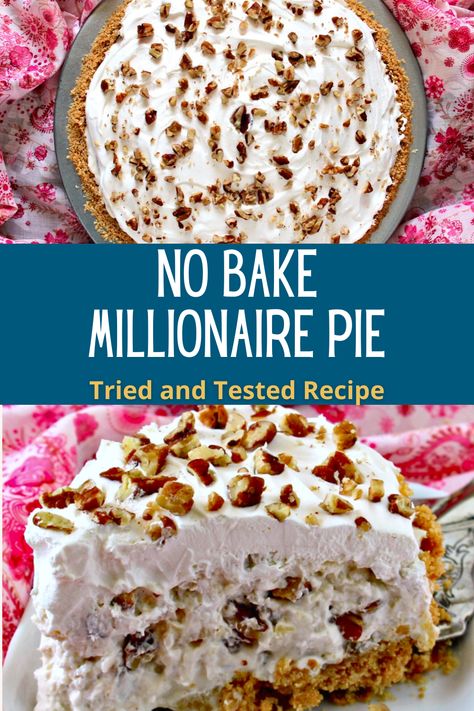 Millionaire Pie - Manila Spoon Millionaire Pie Recipe, Millionaire Pie, 4th Of July Picnic, Homemade Graham Cracker Crust, Dessert Pie Recipes, Summer Pie, Homemade Graham Crackers, Sweet Treats Recipes, No Bake Pies