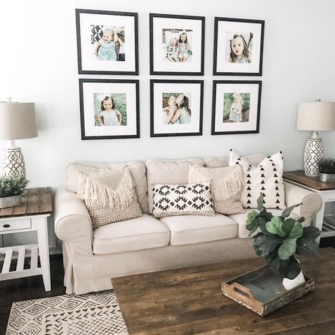 Photos Above Couch, Frames Above Couch, Pictures Above Couch, Black Frame Gallery Wall, Behind Couch Decor, Gallery Wall Layouts, Wall Behind Sofa, Wall Behind Couch, Frame Gallery Wall