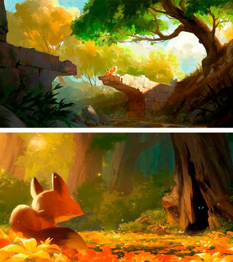 Color Script, Scene Design, Concept Art Drawing, Matte Painting, Animation Background, Environment Design, Environment Concept Art, Environmental Art, The Fox