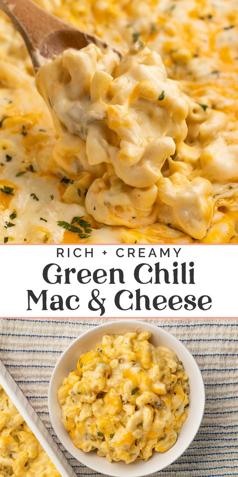 Recipes With Macaroni And Cheese, Green Chili Spaghetti, Green Chili Macaroni And Cheese, Green Chili Dinner Ideas, Best Chili Sides, Smoked Green Chili Mac And Cheese, Creamy Green Chili Mac And Cheese, Green Chili Mac N Cheese, Chili Verde Mac And Cheese