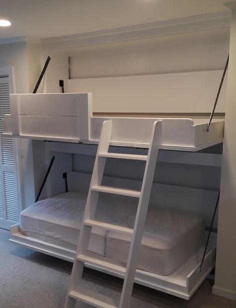 Murphy Bed Bunks, Bunk Wall Beds, Folding Bunk Beds Diy, Foldable Bunk Beds Small Spaces, Murphy Bunk Beds Diy Plans How To Build, Diy Fold Up Bed, Murphy Bunk Bed Ideas, Murphy Bed Bunk Beds, Fold Down Wall Bed