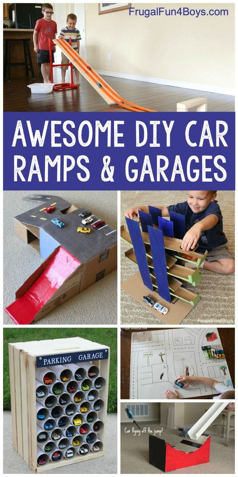 Awesome DIY Car Ramps and Garages for Toy Cars - Fun toys to make out of cardboard boxes and simple supplies. Hot Wheels Garage Diy, Diy Car Ramps, Hot Wheels Diy, Car Tracks For Kids, Kid Activites, Diy Toys Car, Toy Car Garage, Diy Cardboard Toys, Quarantine Activities