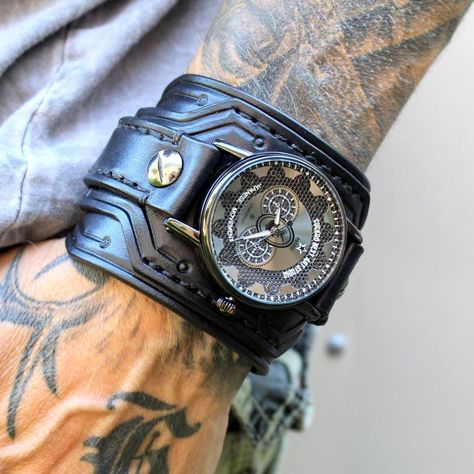 Leather Cuff Men, Leather Watch Cuff, Leather Wrist Cuff, Engraved Watch, Personalized Watch, Steampunk Bracelet, Fancy Watches, Watch Engraving, Ormond Beach