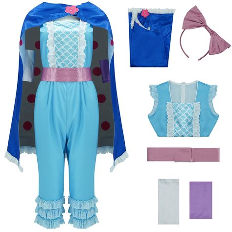 PRICES MAY VARY. Bo Peep luxury set complete, adult little bo peep costume women, blue jumpsuit + cape + two wrist straps + Velcro belt + bow hairpin, cute costumes for women. Halloween costumes for women. Women's Anime Costume Bo Peep Classic Costume jumpsuit with cape. Cape and Accessories for Princess Cosplay. Made of great quality material that's lightweight, soft and comfortable to wear. Product Includes: jumpsuit, belt, cape, character headband and pair of arm bands. Please refer to the si Bo Peep Costume Adult, Cowgirls Halloween, Cute Costumes For Women, Bo Peep Dress, Little Bo Peep Costume, Jumpsuit Cape, Light Blue Jumpsuit, Jumpsuit Belt, Belt Bow