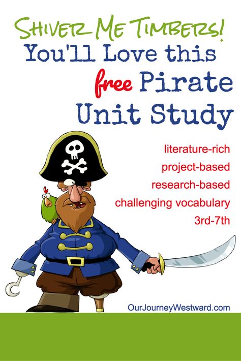 This quick pirate unit study will be tops on your student's list of favorites for the school year. It's full of literature and project-based learning ideas. Pirate Unit Study For Kids, Pirate Unit Study, Pirate Maths Activities, Pirate Week, Pirate Unit, Pirates Theme, Shiver Me Timbers, Pirate History, Pirate Activities