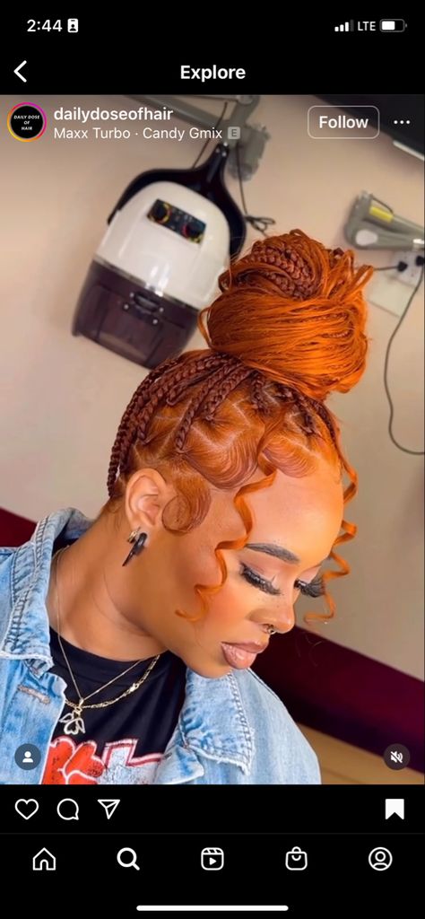 Ginger Hair Black Women Knotless Braids, Orange Cornrows Braids, Ginger Color Knotless Braids, Cinnamon Knotless Braids, Ideas For Braids Hairstyles, Fall Color Boho Knotless Braids, Yellow Braids For Black Women, Orange Hair Black Women Braids, Orange Boho Knotless Braids