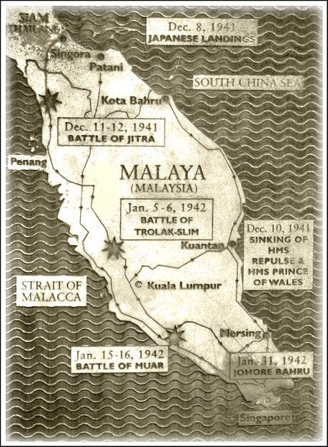 Old Map showing Japanese Invasion - the date and battles for Malaya Sejarah Kemerdekaan Malaysia, Sejarah Malaysia, Malaysia Vintage, History Of Malaysia, Malayan Emergency, Hms Prince Of Wales, Army Men Toys, Asia Map, East Indies