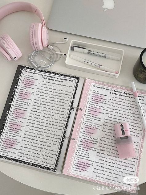 #school #pink #white #note #notes #notebook #cutenotebook #hellokitty #ipad #bag #schoolbag #japan #japanese #cute #kawaii #korea #korean #sleepy #cozy #plushy #muji #room #blue #airpods #ramen #switch #bag #totebag #binder #girl #girly #itgirl #thegirl #kpop #newjeans #bts #wonyoung #wonyoungism #ive Pink Academia, Studera Motivation, Study Stationery, School Organization Notes, Study Board, Pretty Notes, Notes Inspiration, Cute School Supplies, Study Motivation Inspiration