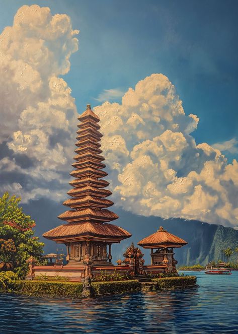 Bali Travel Aesthetic, Dreamy Paintings, Bali Poster, Bali Luxury Villas, Bali Painting, Print Journal, Indonesian Art, Bali Island, Lukisan Cat Air