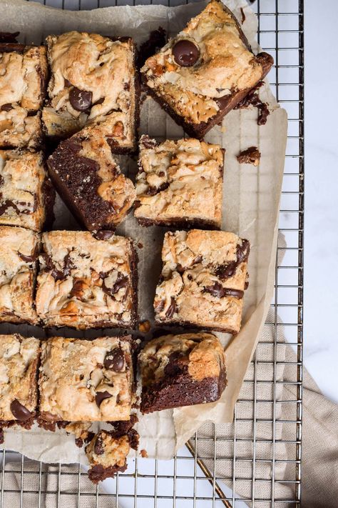 Incredibly Decadent Chocolate Chip Peanut Butter Brookie Peanut Butter Brookies, Brownie Toppings, Chewy Chocolate Chip, Chewy Chocolate Chip Cookies, Drop Cookies, Chocolate Chip Cookie Dough, Decadent Chocolate, Creamy Peanut Butter, Unsweetened Cocoa