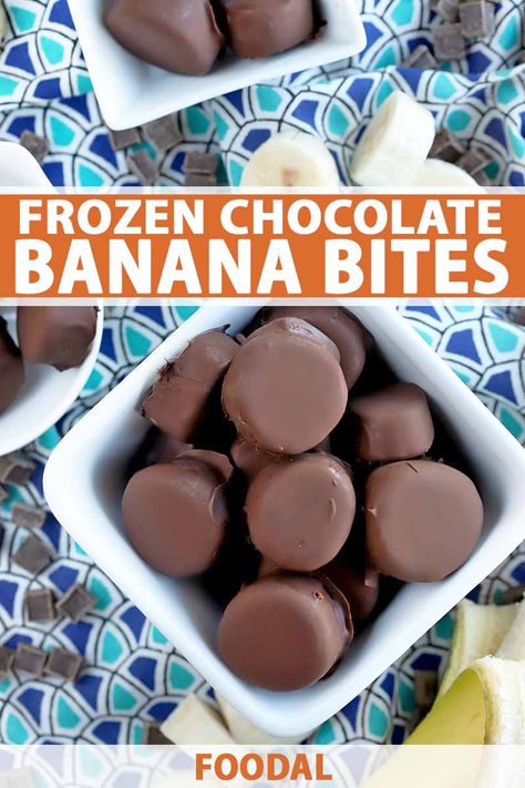 Chocolate Banana Bites, Frozen Banana Recipes, Frozen Chocolate Bananas, Chocolate Covered Bananas Frozen, Midnight Cravings, Chocolate Covered Bananas, Frozen Banana Bites, Banana Bites, Dessert Bites