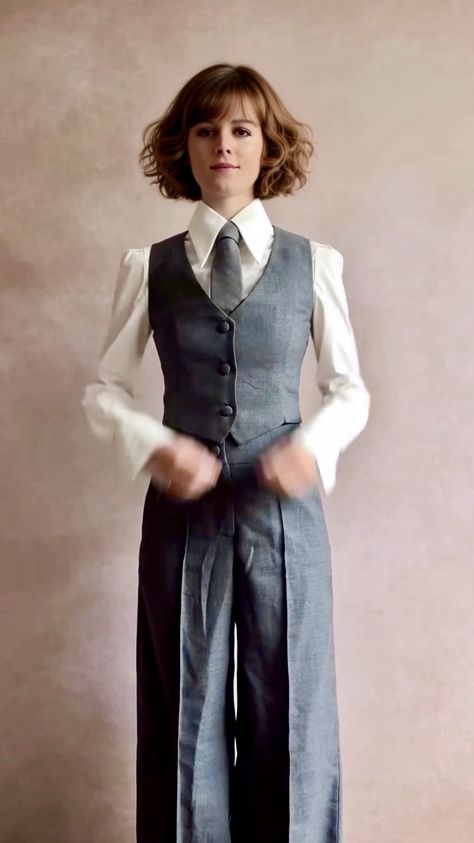 Nonbinary Fashion Formal, Women In Mens Suits, Nonbinary Wedding Outfit, Women In Menswear, Writer Fashion, Womens Suit Vest, Gender Neutral Outfits, Androgynous Women, Grad Outfits