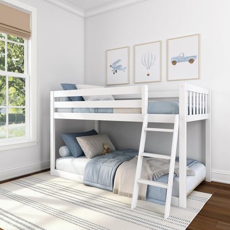 PRICES MAY VARY. Fundamental Twin Bunk: Our low bunk bed for kids features a simplified design with fewer headboards. The streamlined bottom bed makes for easy entry from all sides Crafted with Care: Made with solid wood and clean, non-toxic finishes, our sturdy bunk bed is designed with top-notch style and safety. Tall, 14-inch guardrails ensure maximum sleep security Sturdy & Stable: This kids twin bunk bed is capable of supporting up to 400 lbs. Bunk twin beds feature strong wood slats with a Coastal Bunk Room, Twin Beds Room, Beach House Bunk Beds, Kids Bunk Bed Rooms, Girls Room Bunk Beds, Room Ideas Bunk Beds, Bunk Bed Room Ideas, Bunk Bed Kids, Bunk Beds For Girls Room