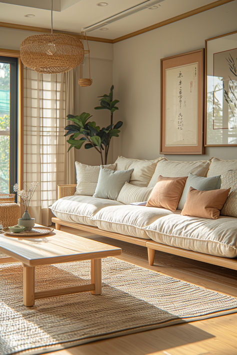 japandi iteriors, japandi living room, neutral living room, minimalistic living room, living room inspo Japandi Living Room Design, Japanese Living Room, Scandinavian Design Living Room, Japandi Living Room, Japandi Interior Design, Japandi Home, Japandi Living, Japandi Interior, Decorating Home