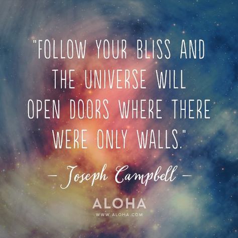 Follow your bliss and the universe will open doors where there were only walls. Joseph Campbell Quotes, Follow Your Bliss, Joseph Campbell, Open Doors, Yoga Quotes, Quotable Quotes, A Quote, Please Wait, Positive Thoughts