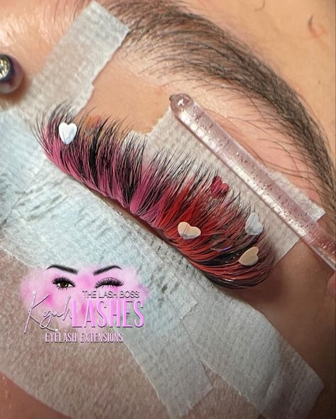 Pink And Red Eyelash Extensions, Pink And Red Lash Extensions, Pink And Blue Eyelash Extensions, Valentine Lashes Extensions, Lash Sets With Color, Valentines Day Lash Extensions, Valentines Lash Extensions, Valentine Lashes, Valentines Day Lashes