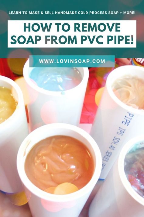 Learn how to remove handmade cold process soap from PVC pipe! Is your soap stuck in PVC pipe? Give this a try. PVC makes a great mold for cold process soap! It is cheap and you don’t have to line it. I know many soapmakers who have a hard time getting their soap OUT of the PVC pipe. This is what I do. Head to the blog for these tips and a video! Round Soap Molds, Cold Process Soap Recipes, Swirl Soap, Homemade Soap Recipes, Shaving Soap, Soap Bars, Handcrafted Soaps, Goat Milk Soap, Diy Soap