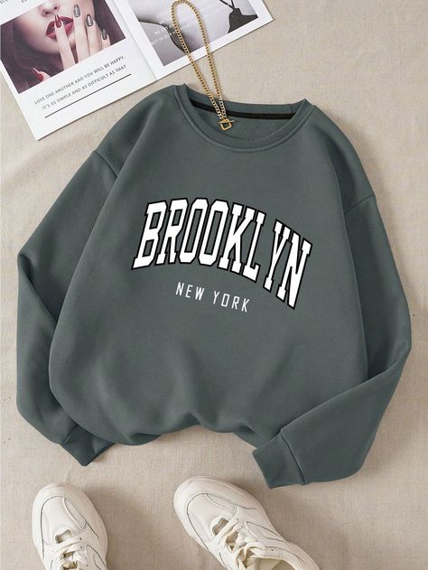 SHEIN Qutie Fleece Lined Sweatshirt With Letter PrintI discovered amazing products on SHEIN.com, come check them out! Cute Sweatshirts Aesthetic, Best Shein Outfits, Trendy Hoodies Women, Pull Aesthetic, Trendy Wishlist, Shein Sweatshirt, Sweatshirt Outfits, Trendy Sweatshirts, Cute Hoodies