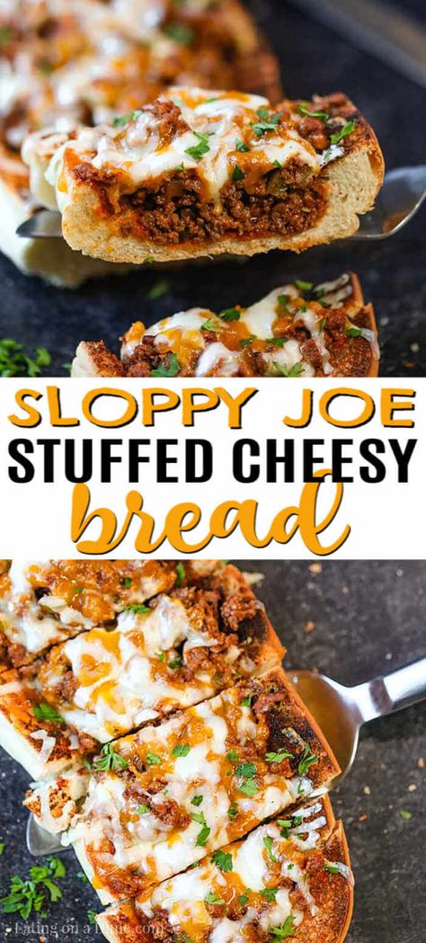 Sloppy joes stuffed french bread recipe has everything you love about sloppy joes in a cheese stuffed bread. This is the perfect party food or dinner idea. Stuffed French Bread, Best Sloppy Joe Recipe, Grilled Cheese Sloppy Joe, Homemade Sloppy Joe Recipe, Sloppy Joe Recipe, Stuffed Bread, Homemade Sloppy Joes, French Bread Recipe, French Bread Pizza