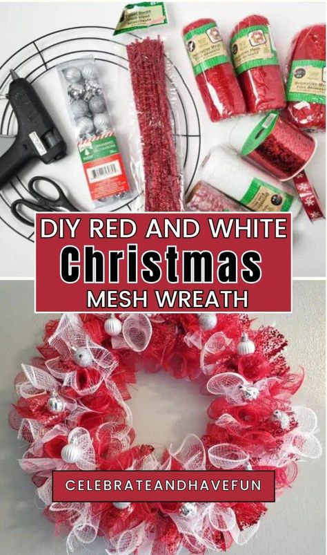 Explore your artistic side with our Unleash Your Creativity: Easy DIY Red & White Christmas Mesh Wreathe Guide! Craft the perfect festive decoration, adding a personal touch to your holiday decor. Easy to follow, yet allows room for individual creativity. Ignite the holiday spirit and engage with your crafty side, one wreath at a time! Diy Christmas Ribbon Wreath, Deco Mesh Christmas Wreaths Diy, Red Mesh Wreath, Cheap Christmas Wreaths, Red And White Christmas Wreath, Grinch Wreath, Ribbon Wreaths, Mesh Ribbon Wreaths, Deco Mesh Wreaths Tutorials