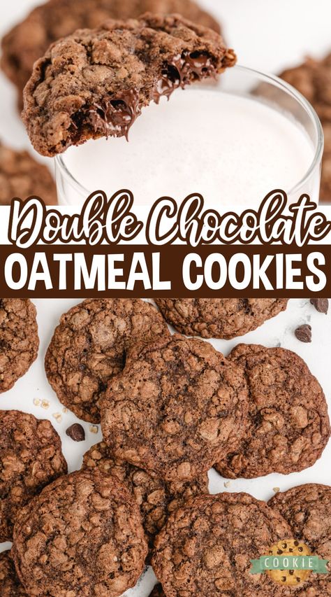 Oats And Chocolate Chips, Oats And Chocolate, Chocolate Cookie Recipe, Chocolate Oatmeal Cookies, Double Chocolate Chip Cookies, Cookie Brownie Bars, Chocolate Oatmeal, Chocolate Cookie Recipes, Chocolate Chocolate