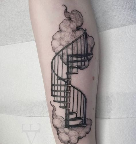 Stairway to Heaven, done by @evils | www.otziapp.com Spiral Staircase Tattoo, Stairway Tattoo, Staircase Tattoo, Stairway To Heaven Tattoo, Heaven Tattoo, Heaven Tattoos, Cute Little Tattoos, Realistic Tattoo, B Tattoo