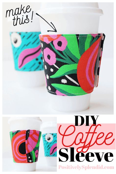 Fabric Coffee Sleeve Pattern, Fabric Coffee Sleeve, Cup Coozies Diy, Quilted Coffee Cup Cozy, Diy Cup Cozy, Coffee Coozie Diy Sleeve Pattern, Coffee Cup Sleeve Pattern, Coffee Cup Cozy Sewing Free Pattern, Mug Cozy Sewing Pattern